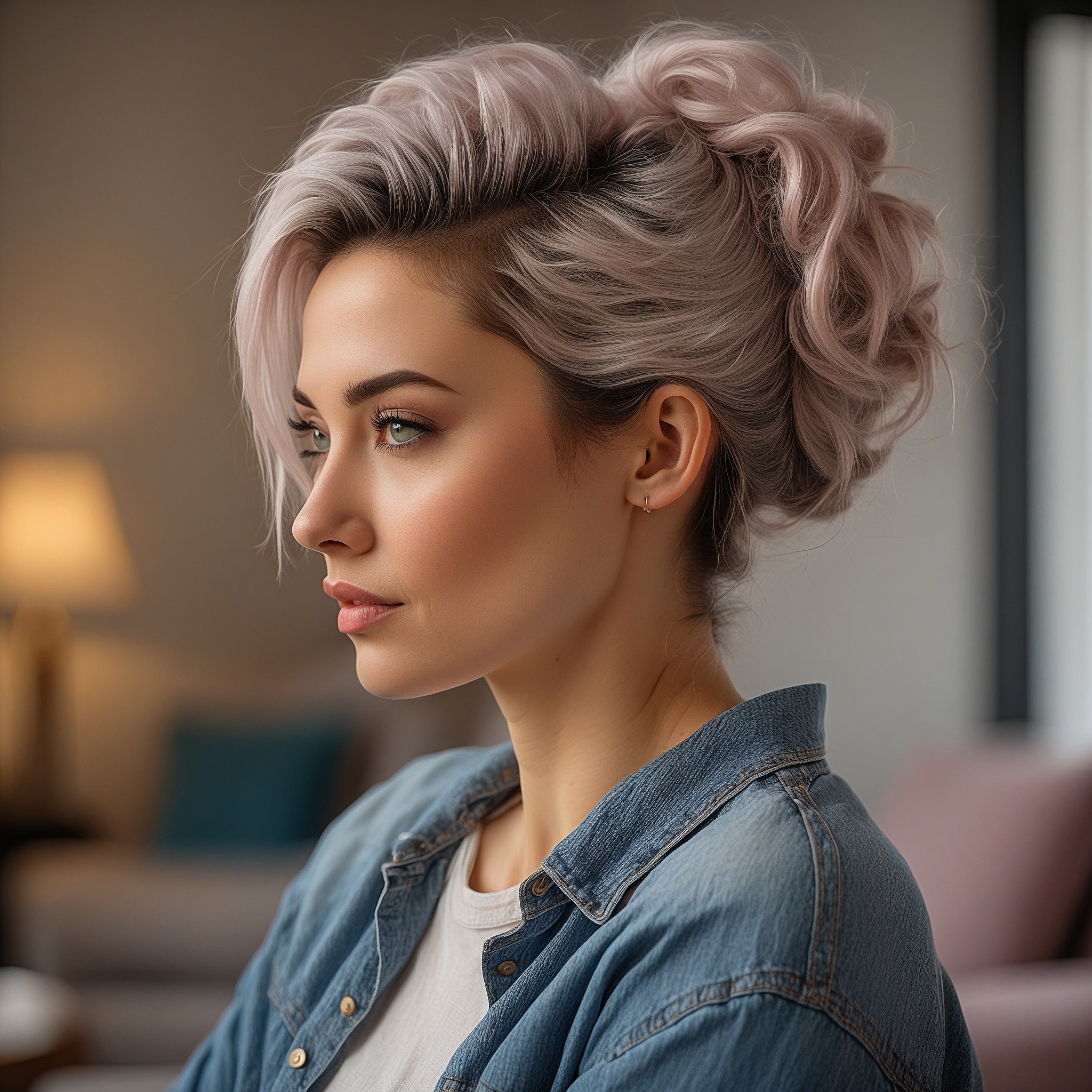 Silver Messy Bun With Rose Gold Hues