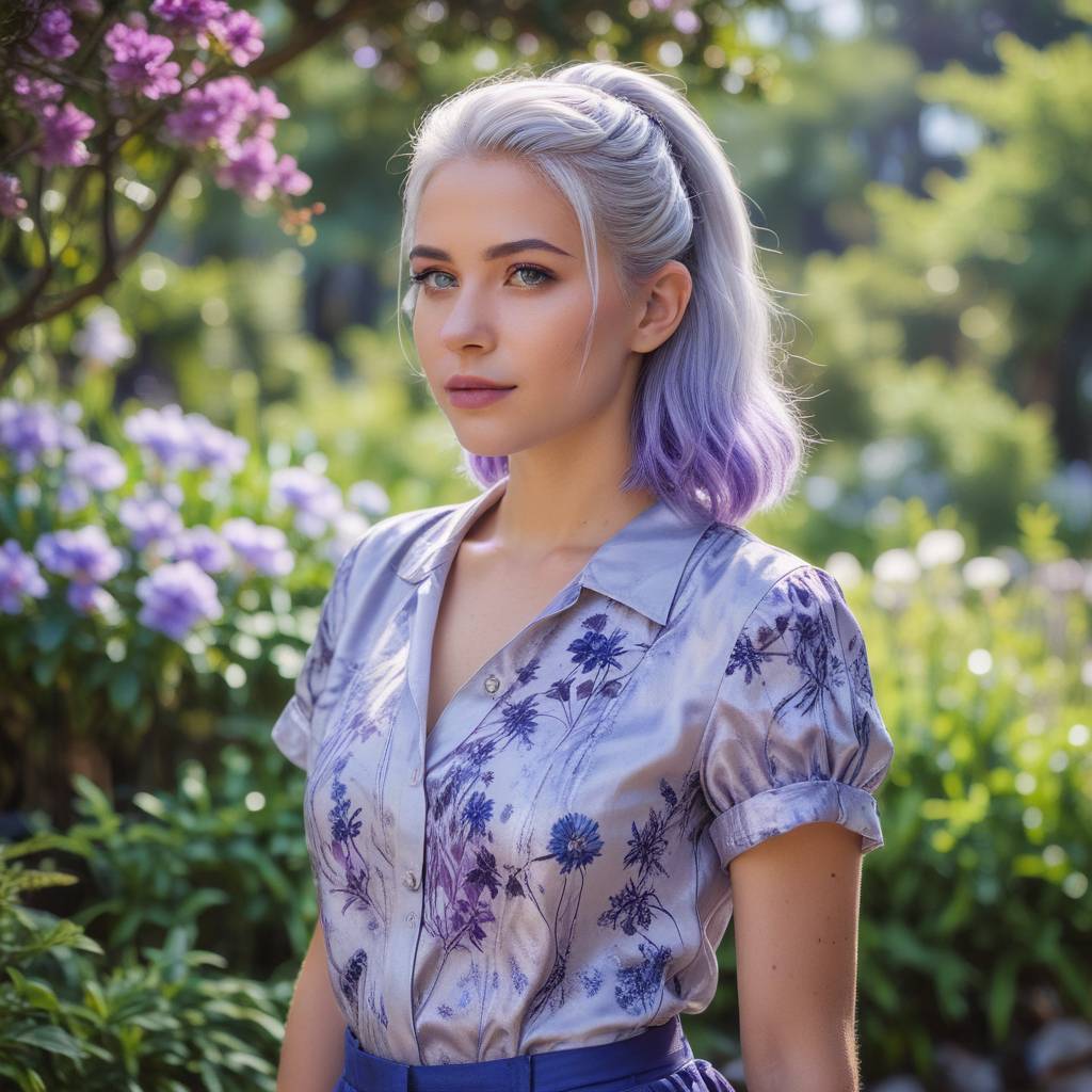 Silver with Blue and Purple Hues Half-up Hairstyle