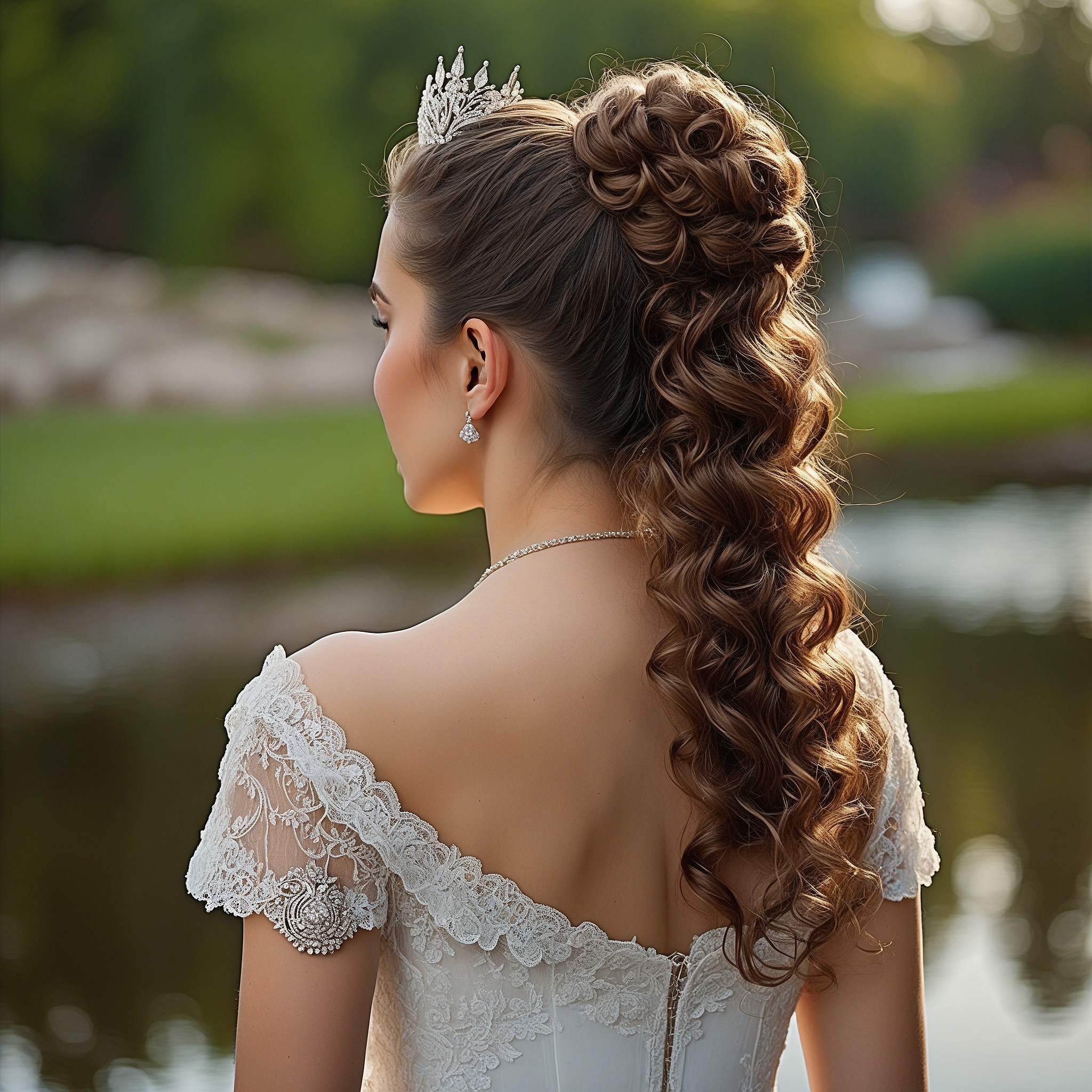 Slicked Bakc High Bun With Half-down Styled Waves