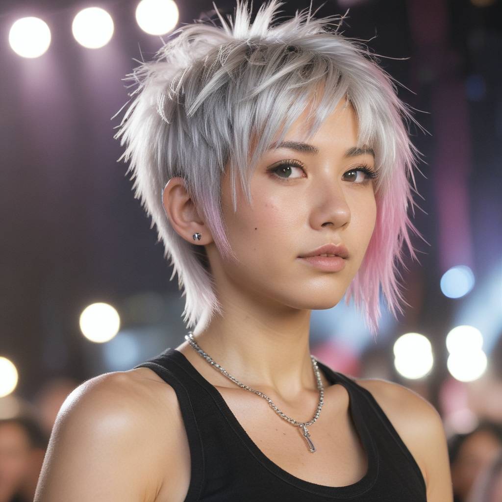 Spikey Short Silver Hair With Pink Tips