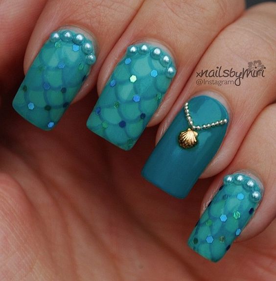 Square Deep Ocean Mermaid Nails