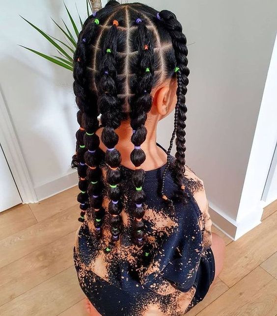 Square Parted Bubble Braids