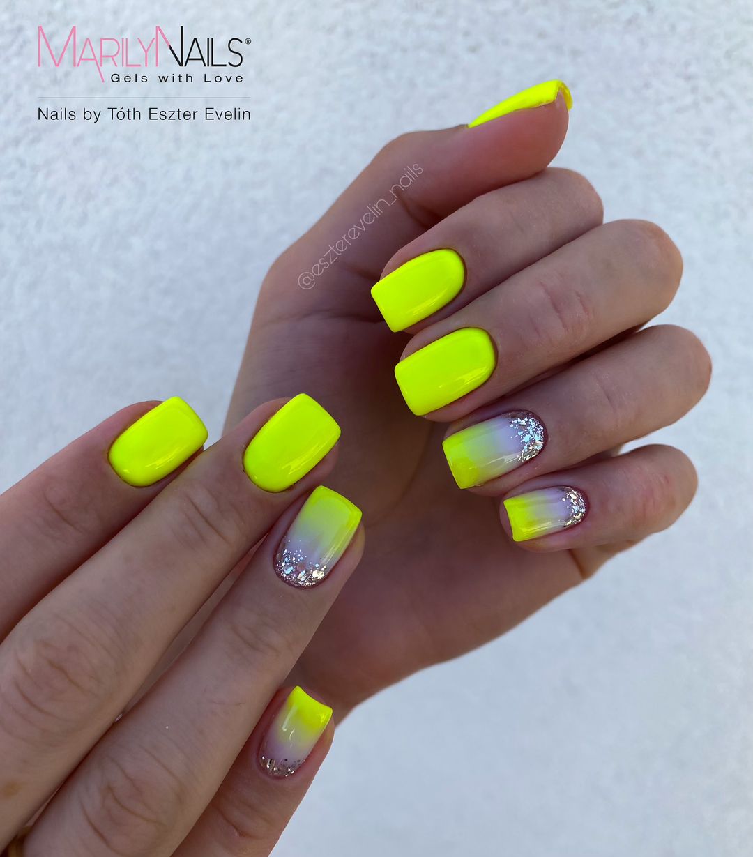 Square Yellow Neon Ombre Nails