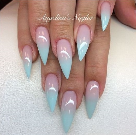 Stiletto Ombre Pink To Baby Blue Mermaid Nails