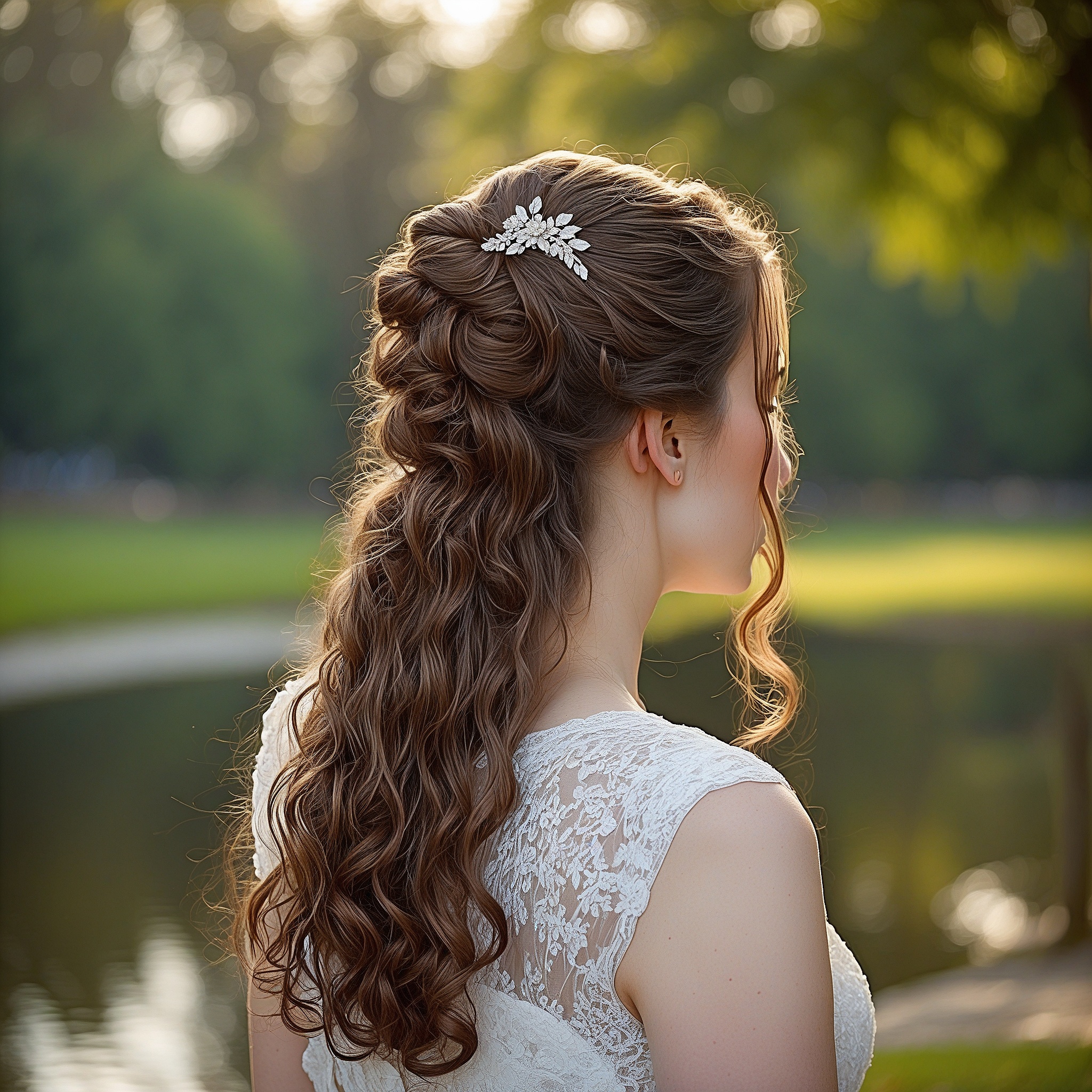 Styled Half Up High Bun With Loose Waves And Tiara