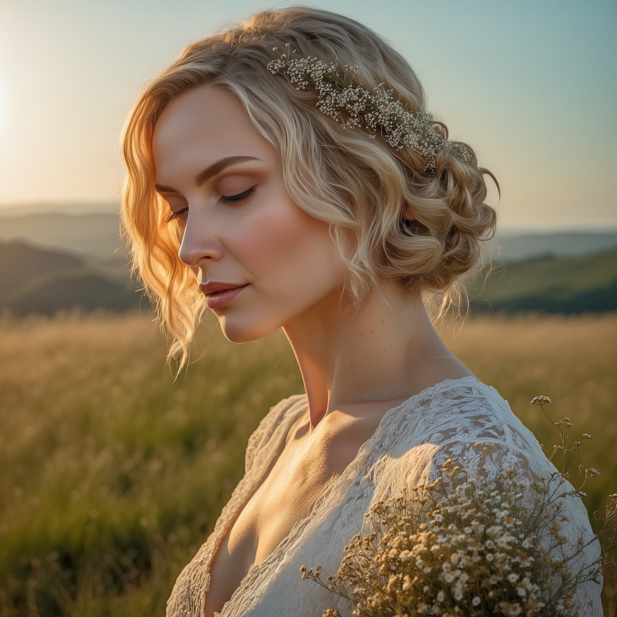 Styles Dhort Wavy Bob With Floral Headband