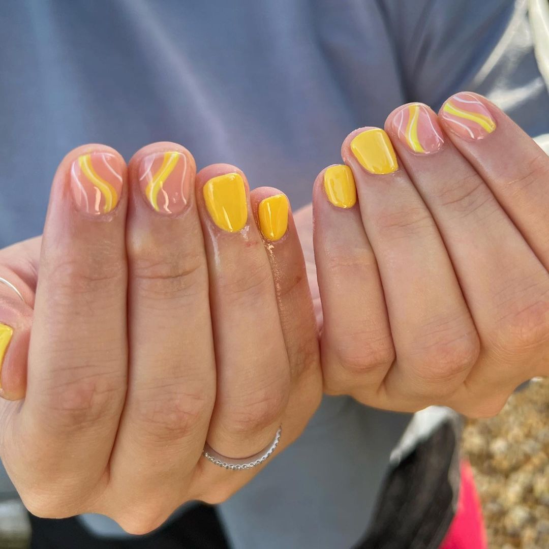 Sunshine Yellow Nails With Lines