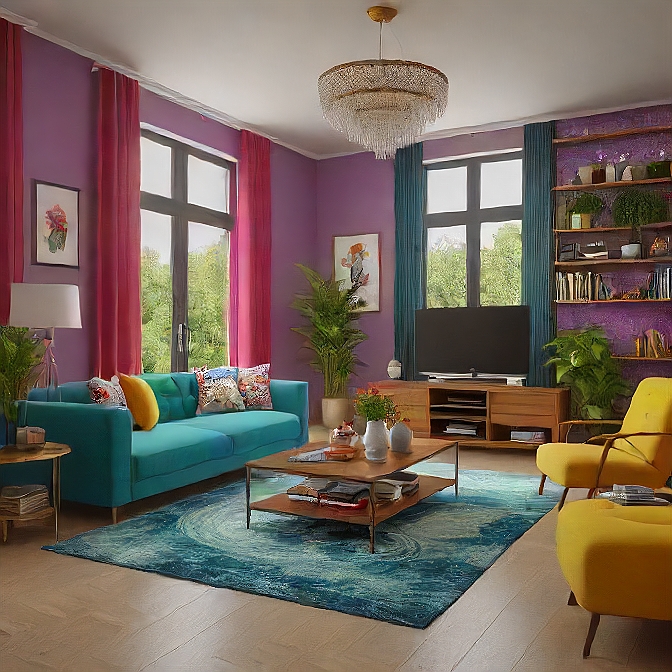 Teal, Yellow, Pink And Purple Living Room