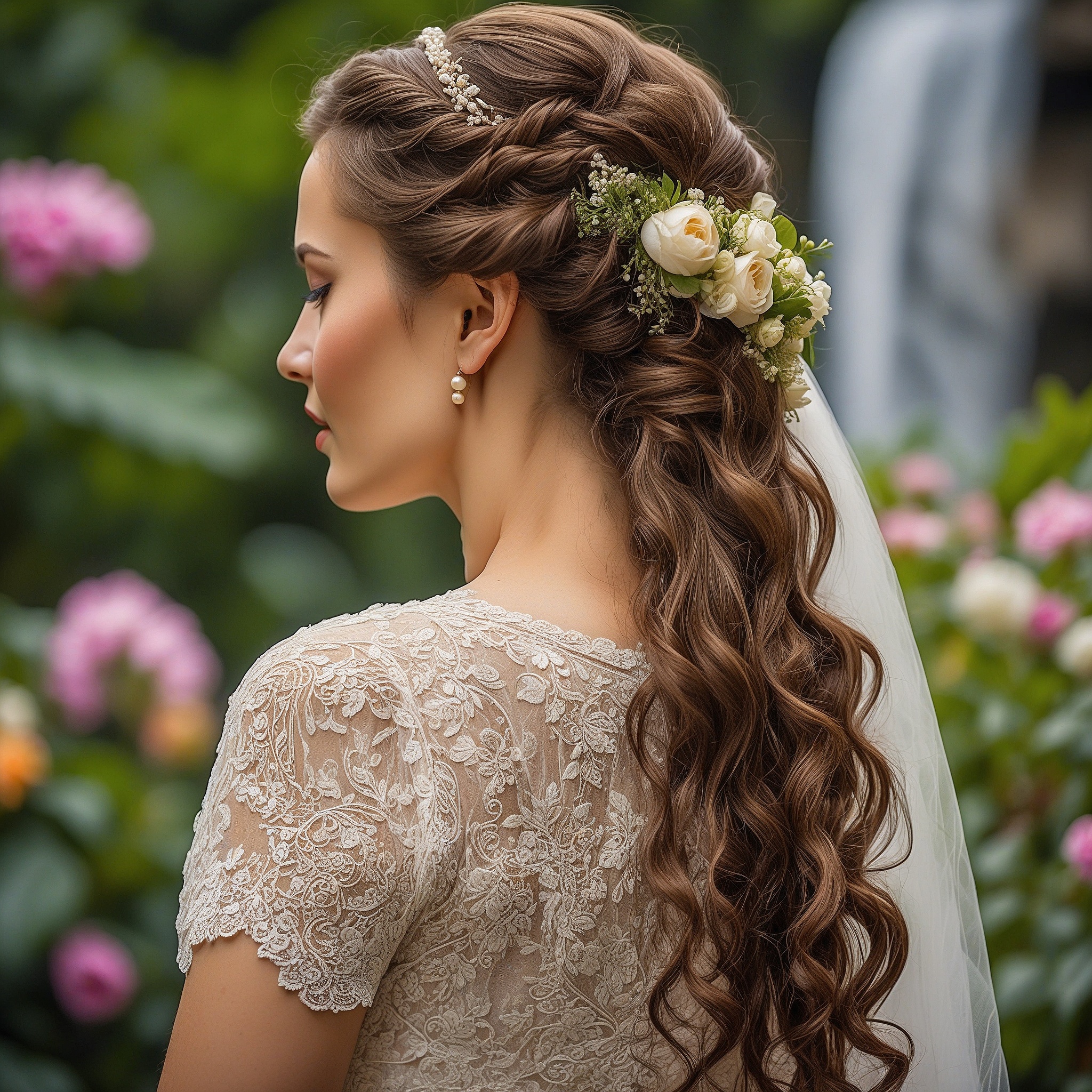 Twisted Side Braids Into Half Up Hairstyle With Long Wavy Hair