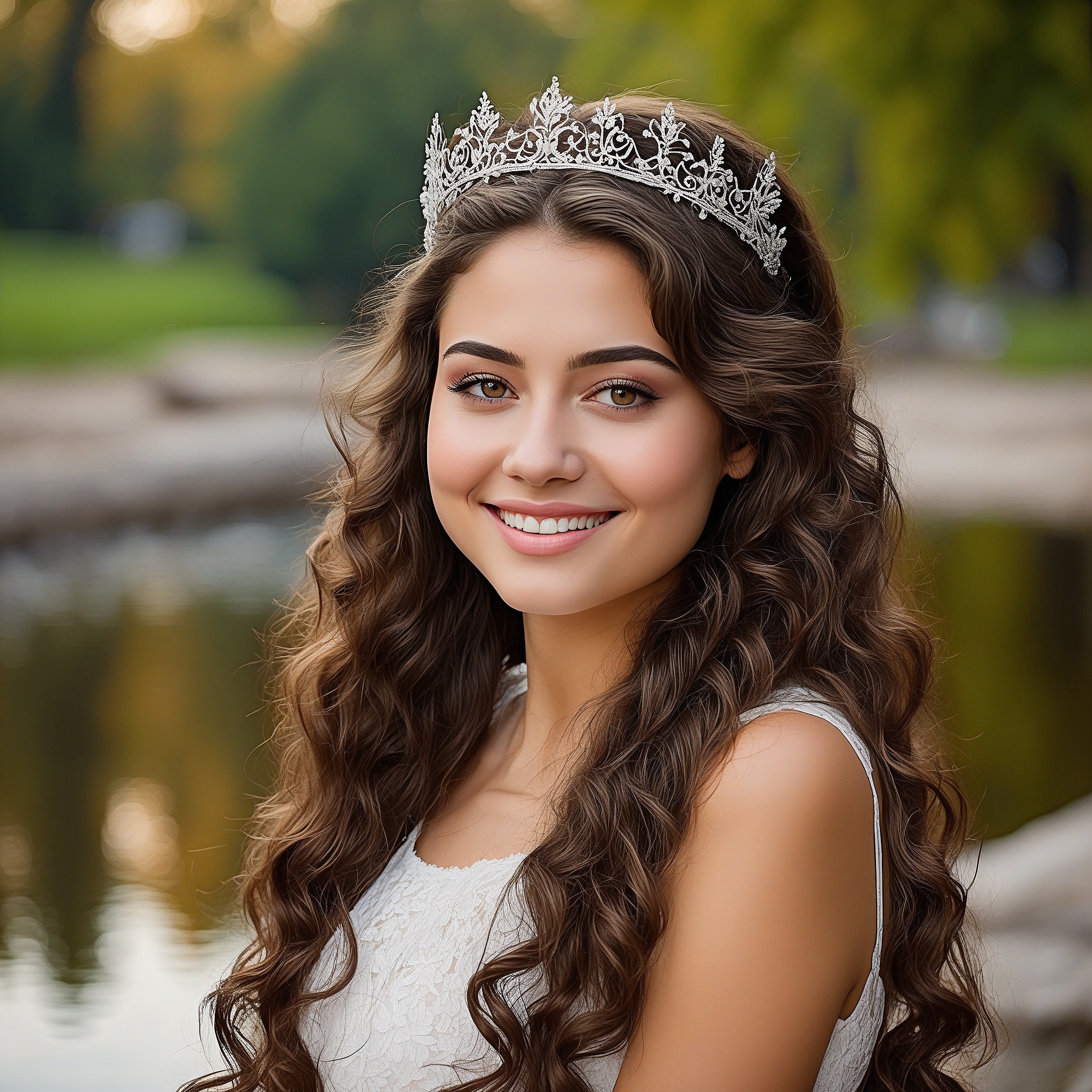 Voluminous Curls Half-up Tied Back With Tiara