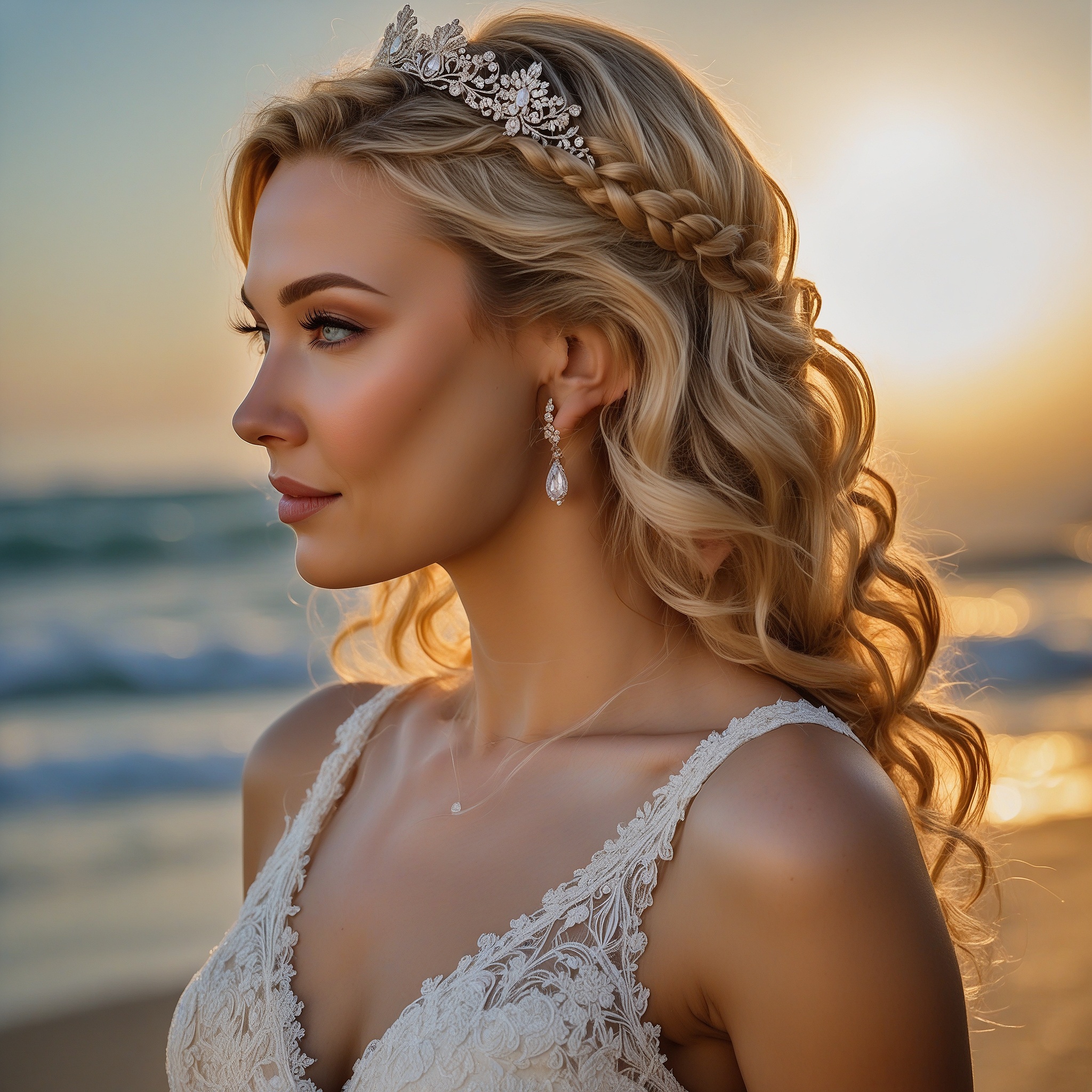 Wavy Half-up With Braided Headband And Tiara