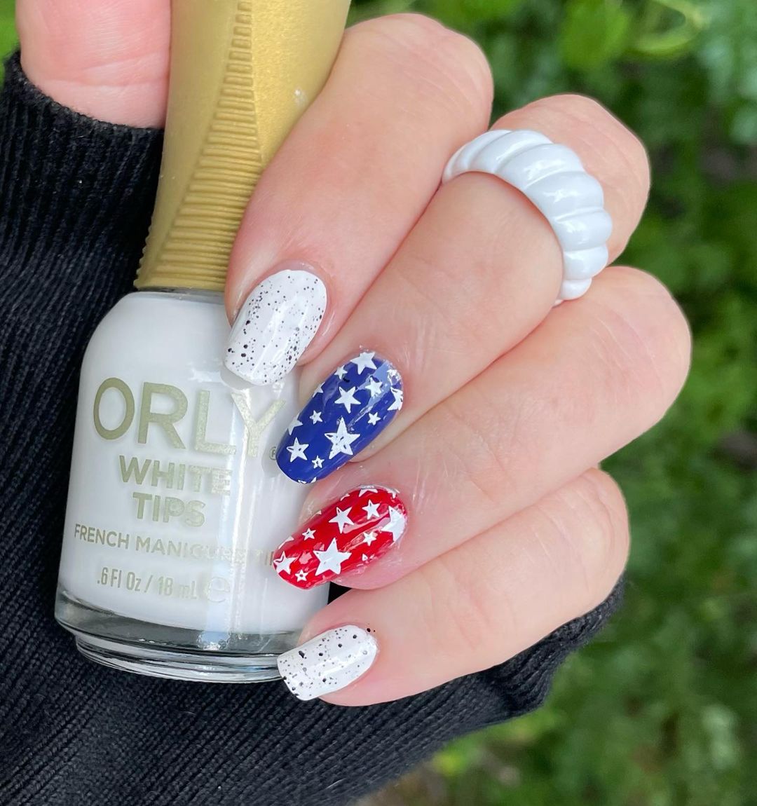 White Stars On Red And Blue Nails And White Fireworks