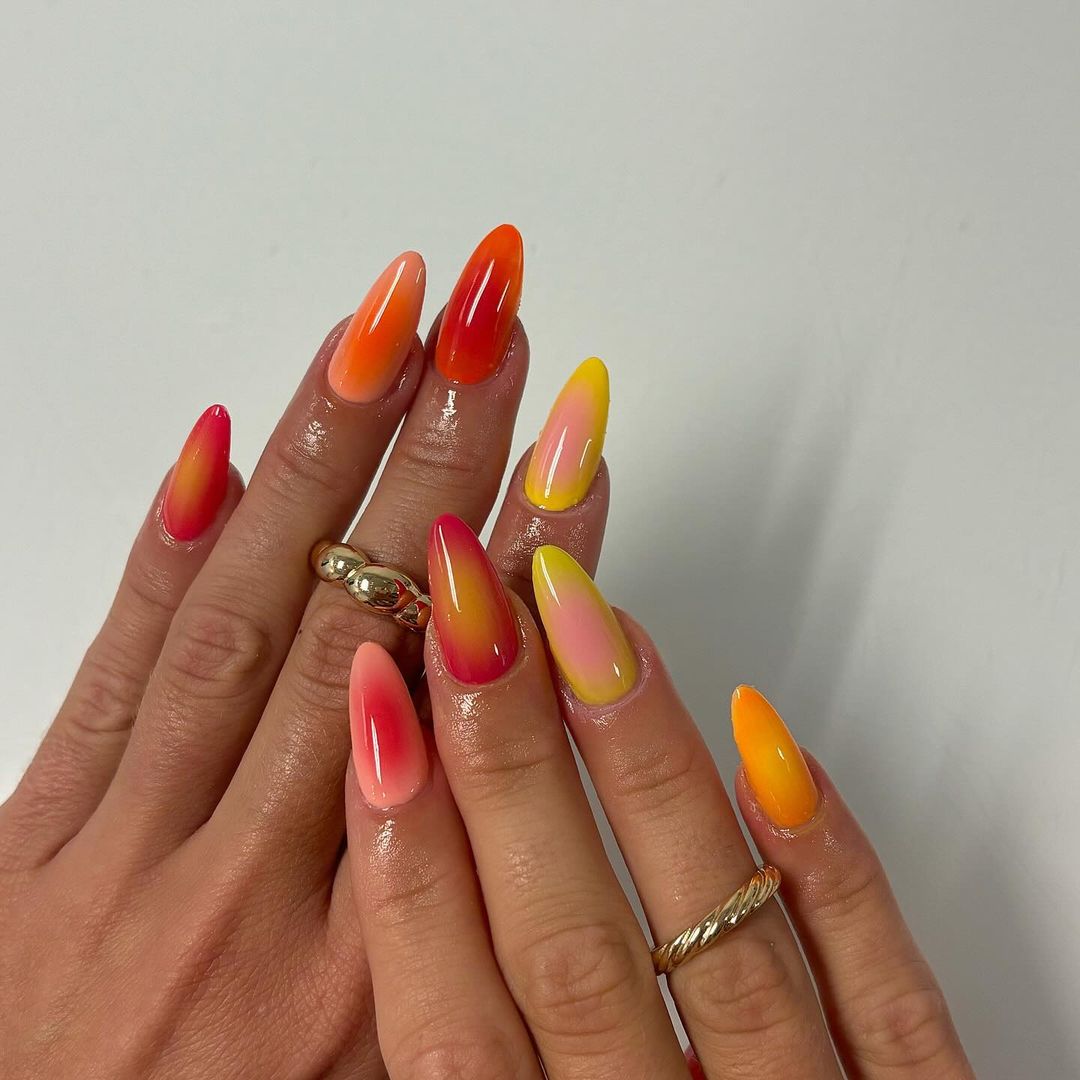 Yellow, Orange Ad Pink Aura Nails