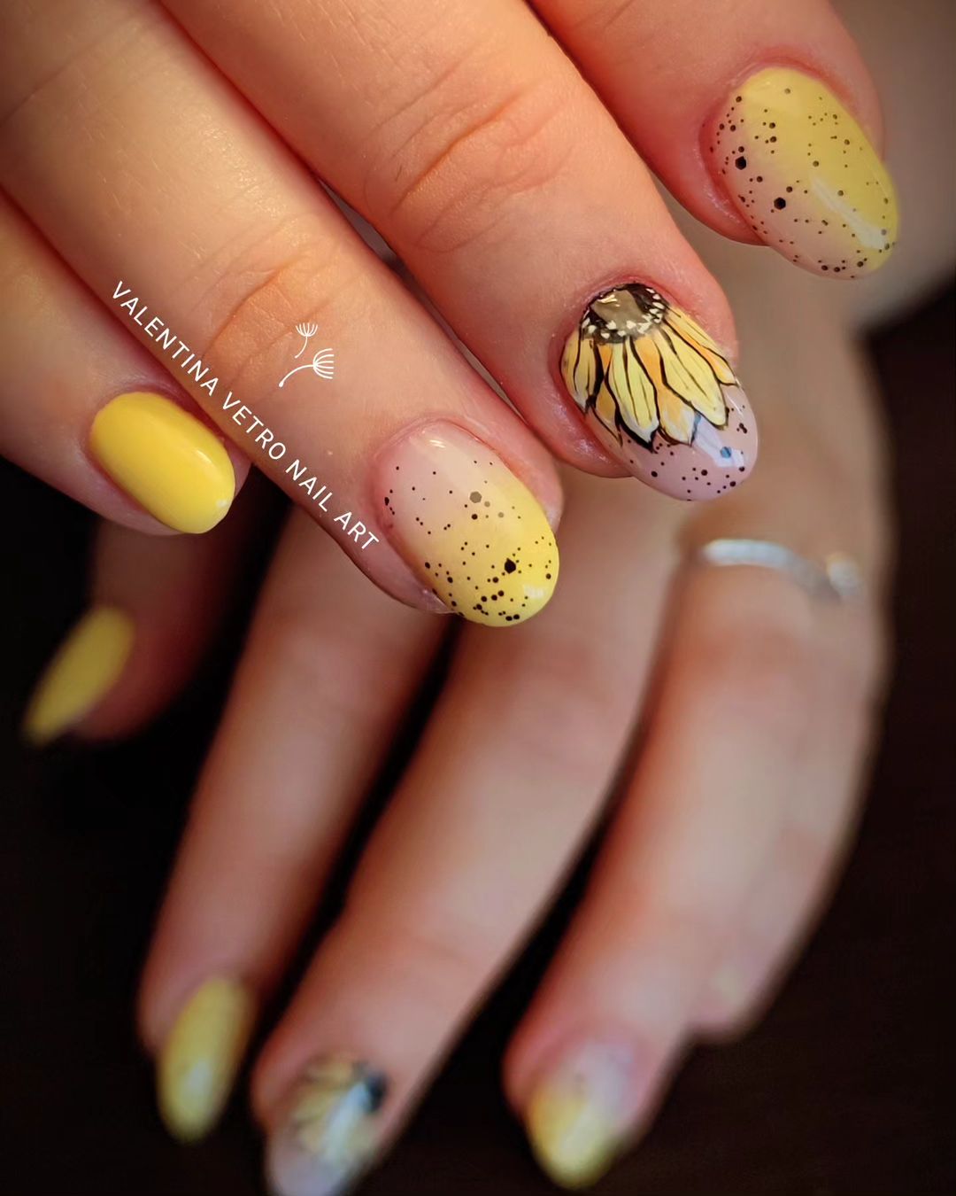 Yellow With Black Splatter And Sunflower Accent Design