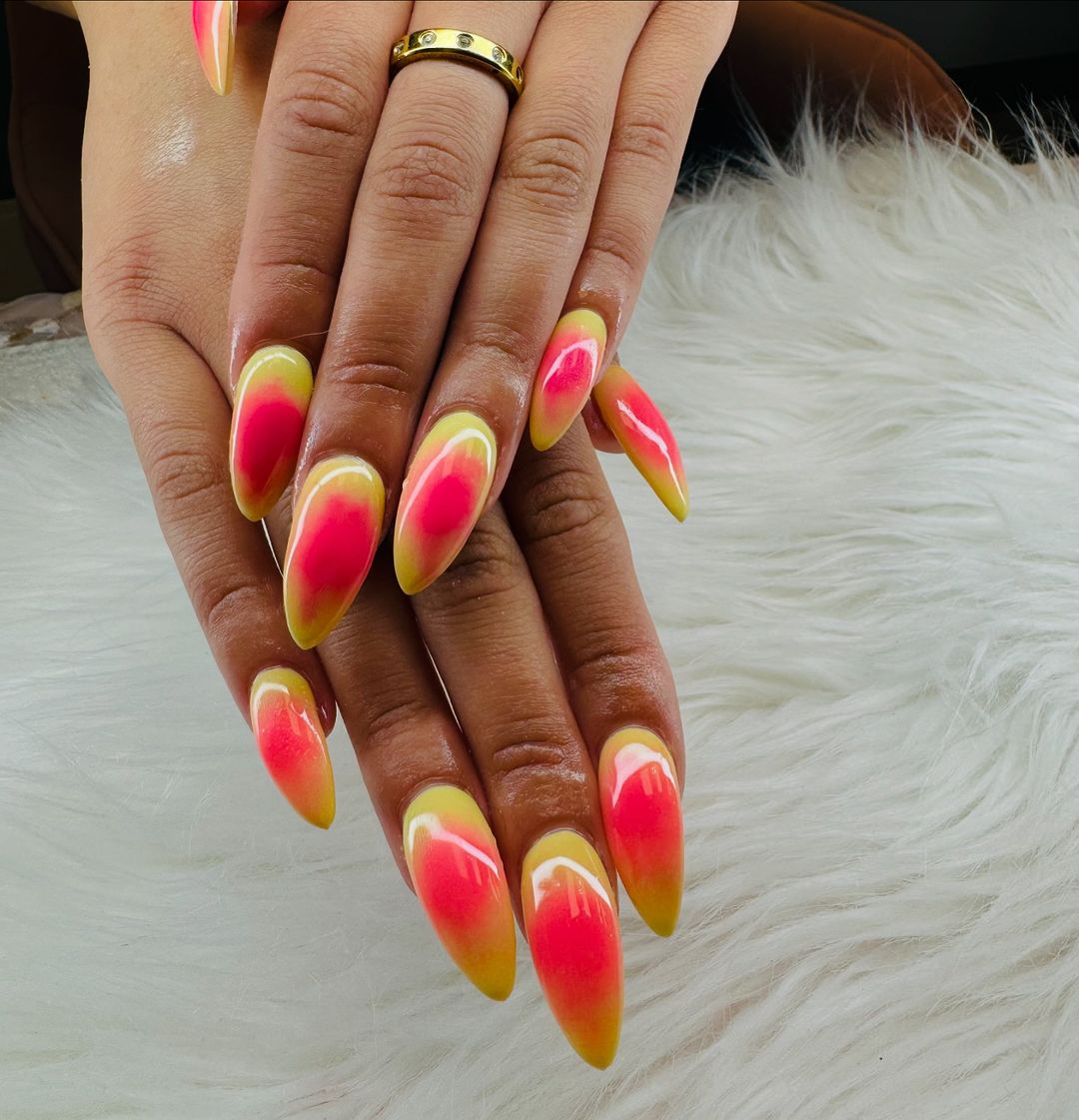 Yellow and Pink Aura Nails