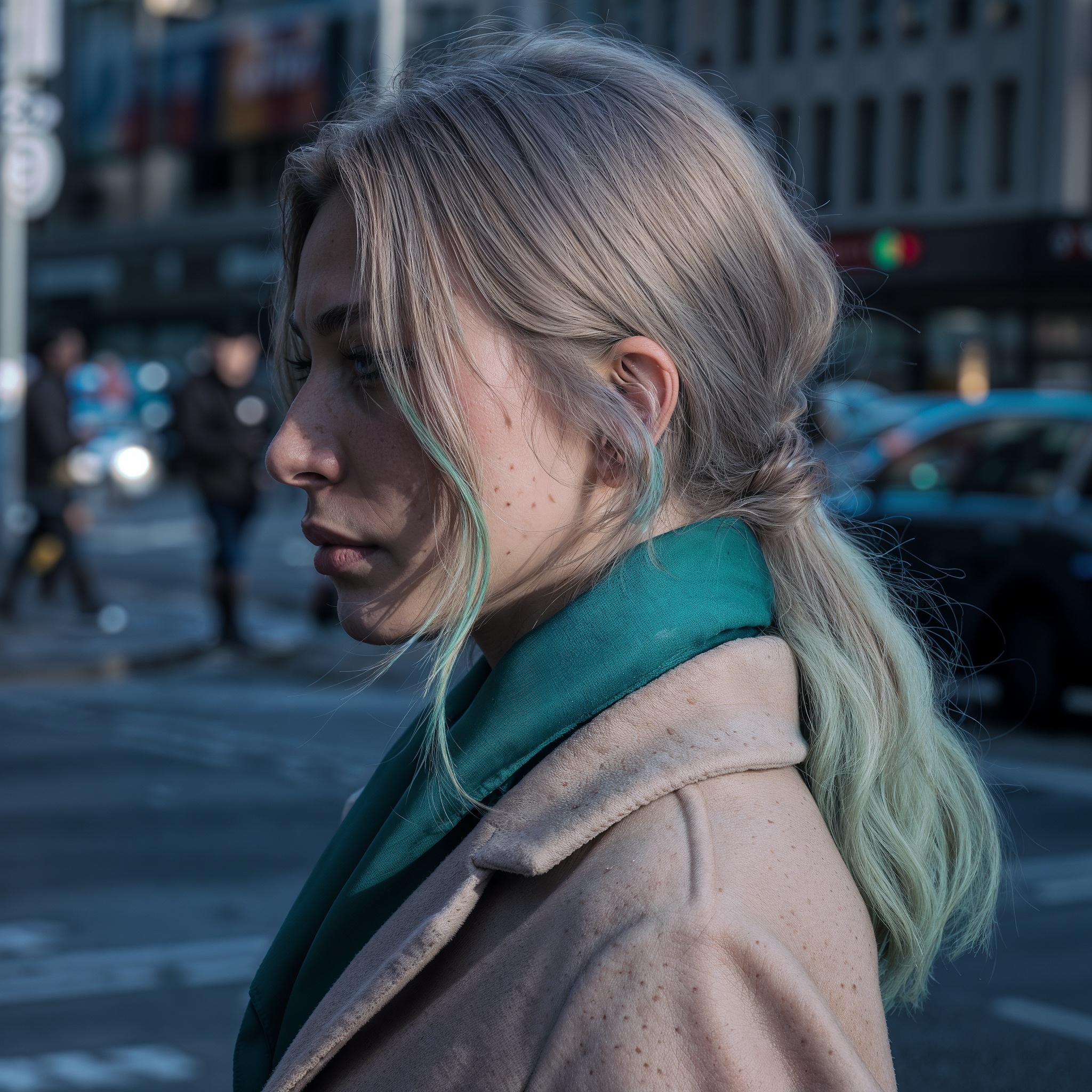 Ash Blonde With Emerald Green Waves