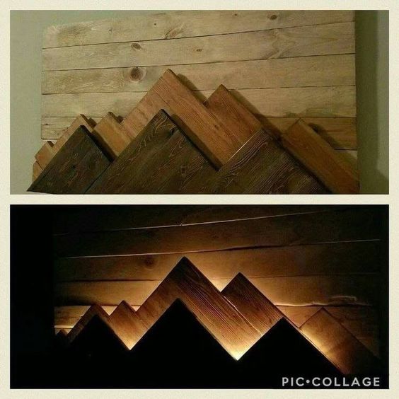 Backlit Mountain Wood Wall Decor