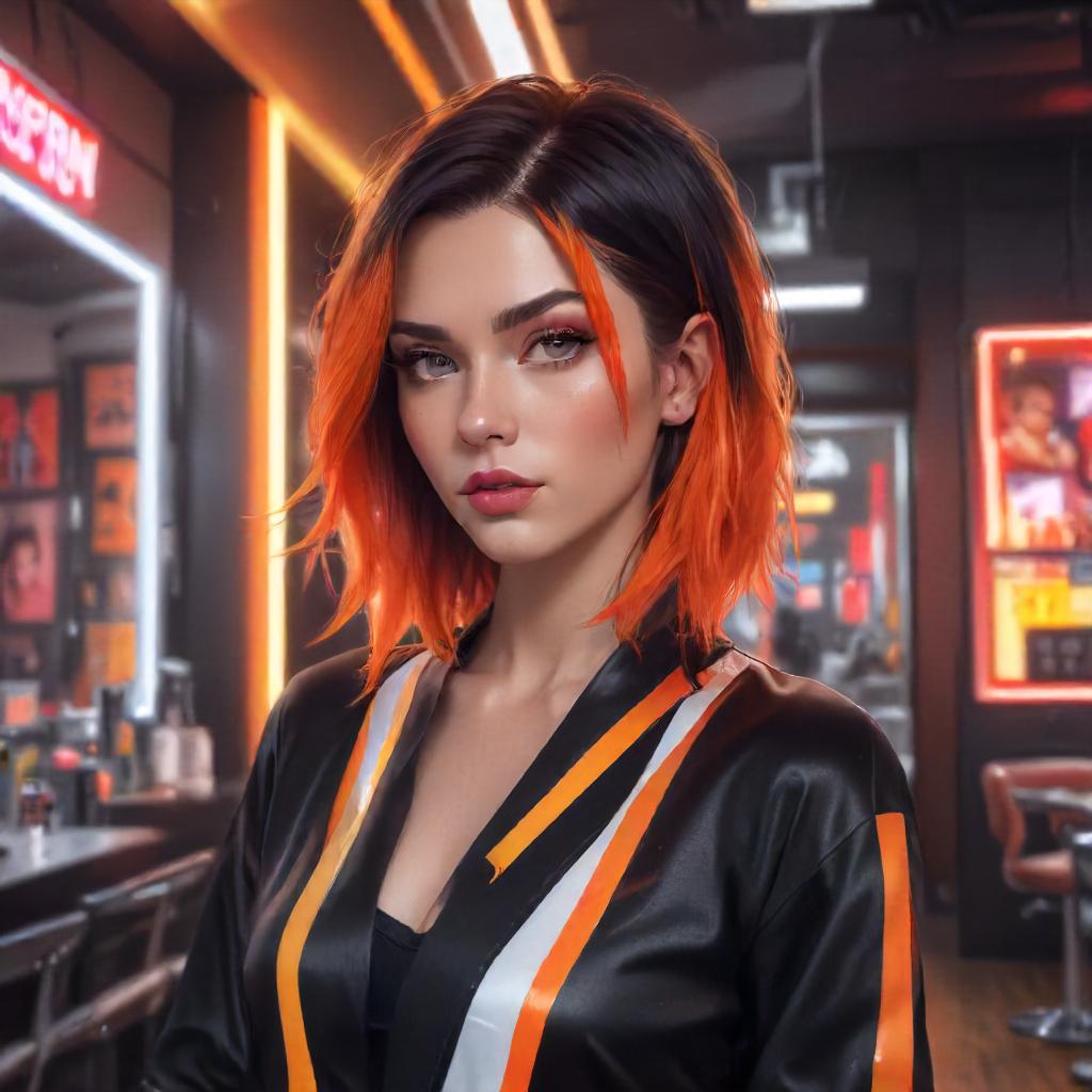 Black And Neon Orange Messy Lob