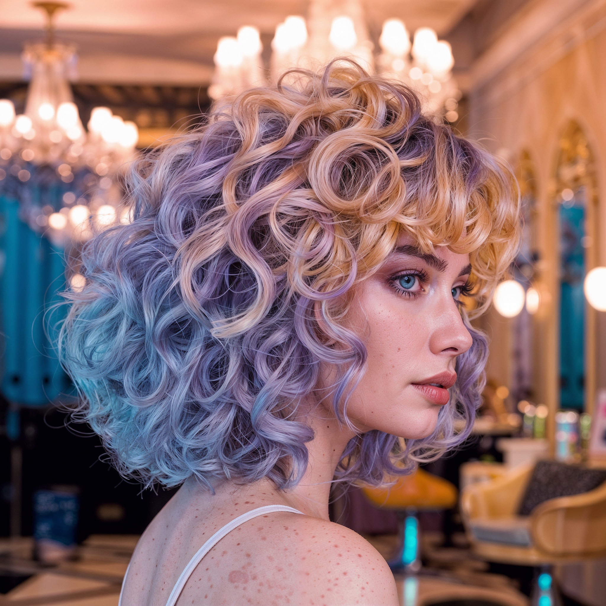 Blonde Lavander And Blue Volumenous Curly Hair