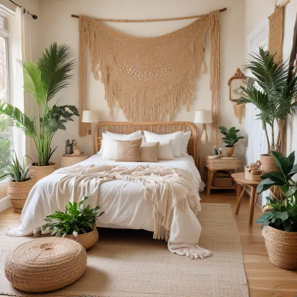 Boho Coastal Bedroom In Earthy Tones