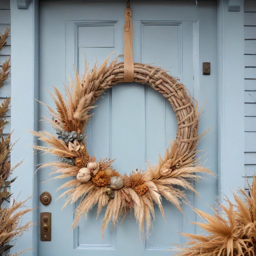 Braided Jute, Dried Pampas Grass, and Faux Gold Leaves