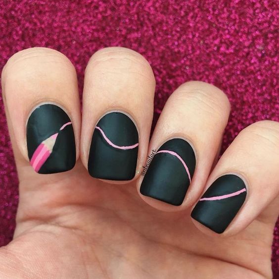 Chalkboard Nails With Pink Pensil Line