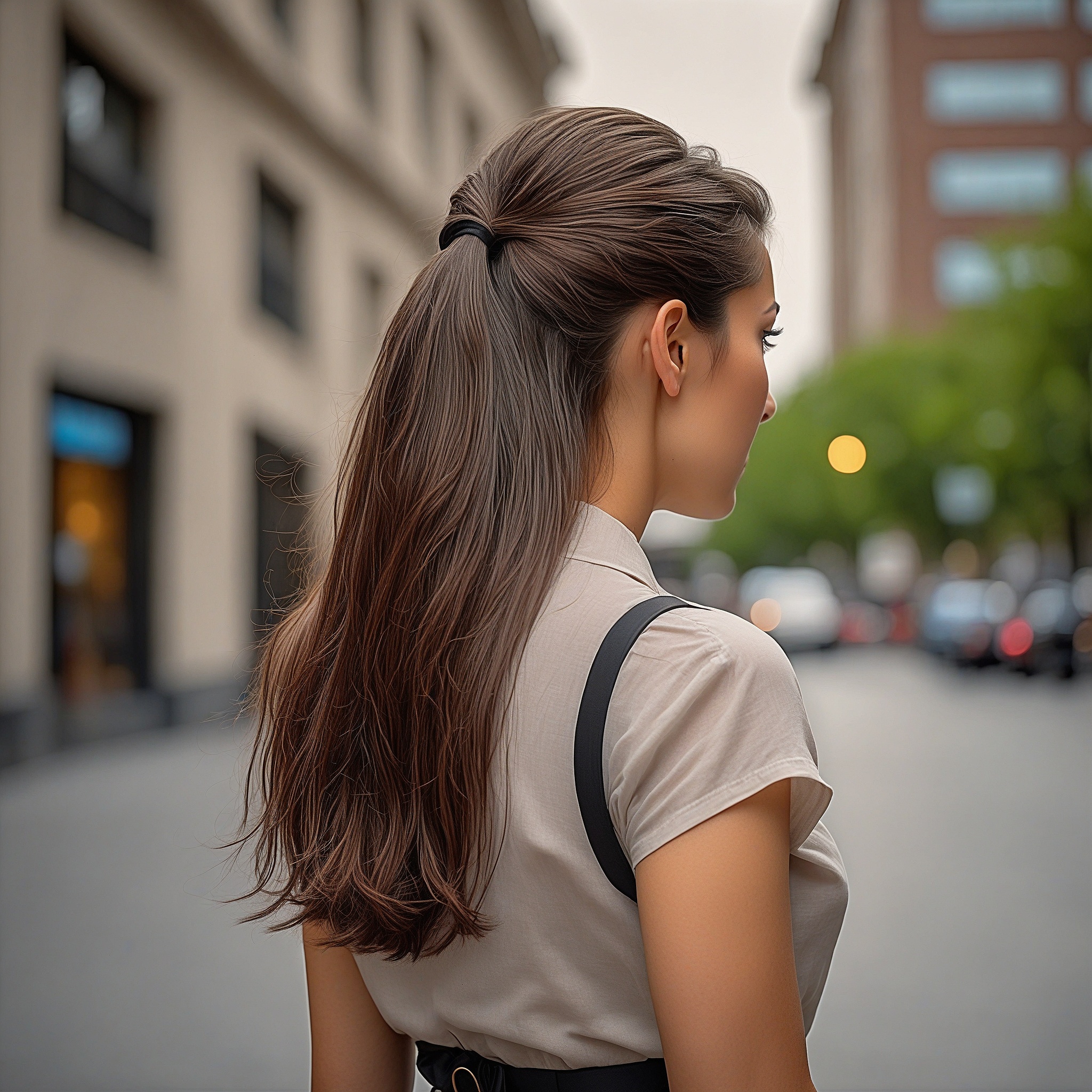 Chocolate Ash Haie Pulled Back Hairstyle