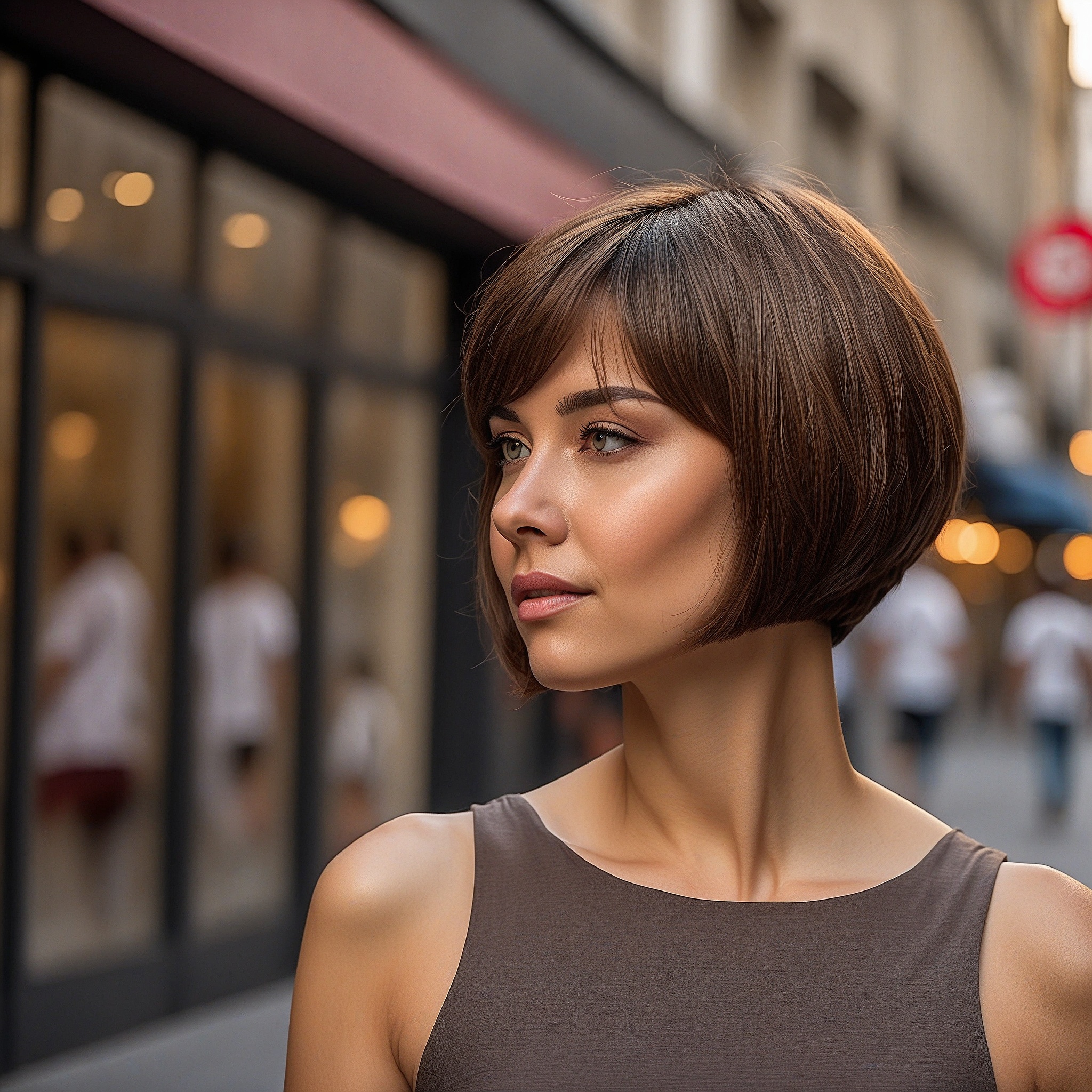 Chocolate Bob With Side Swept Bangs