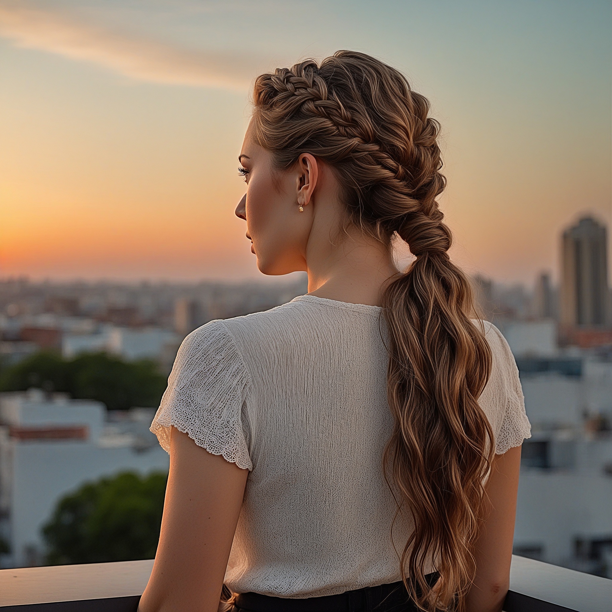 Chocolate Hair With Ash Blonde Highlights In Fishtail Ponytail