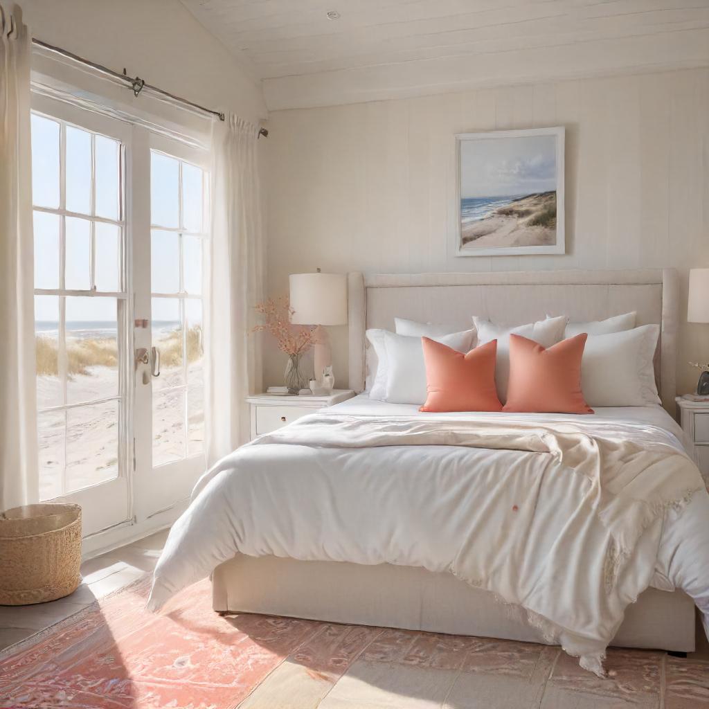 Coastal Bedroom with Light Sandy And Coral Colors