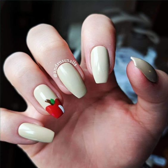 Cream Nails With Apple French Tip