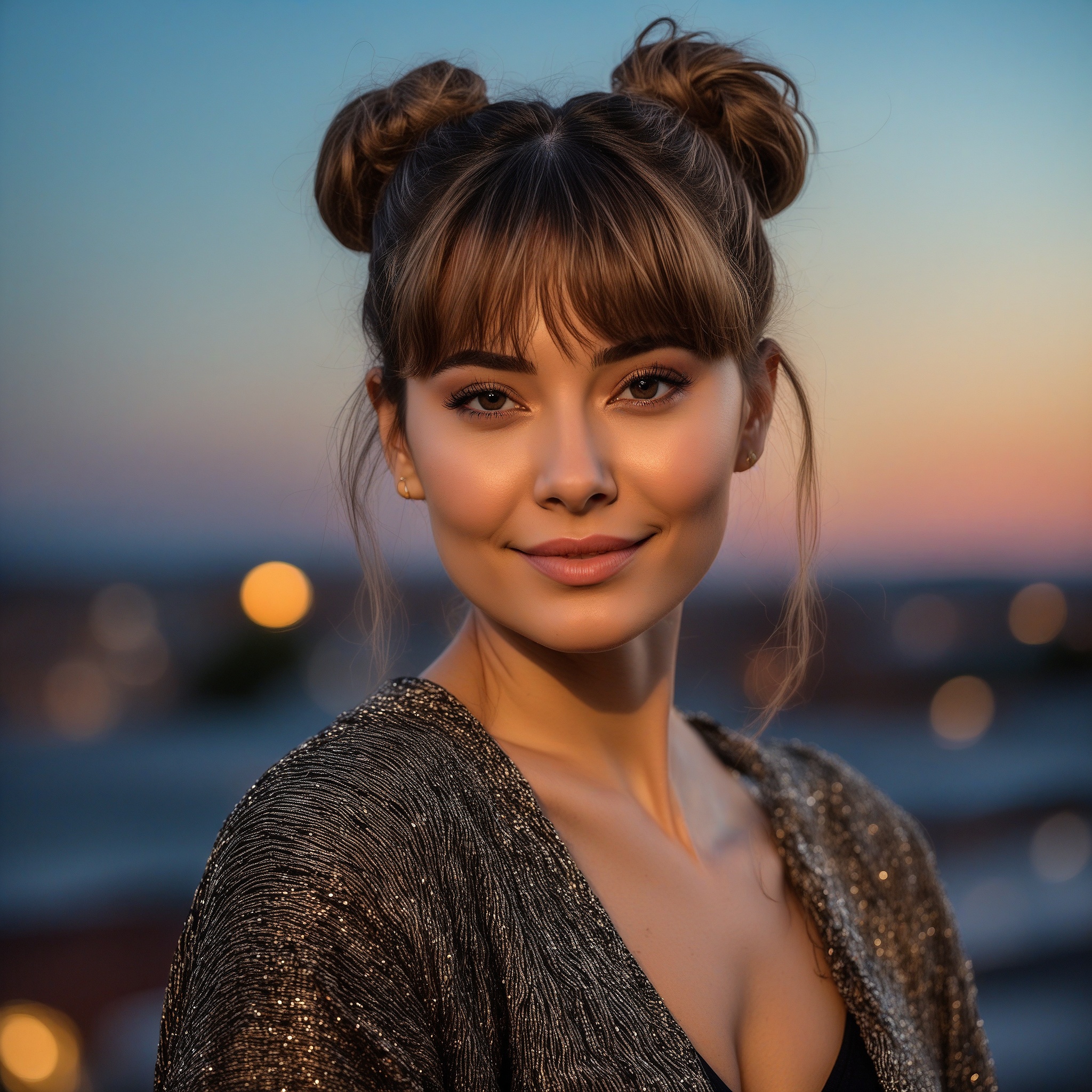 Dark Balayage In Space Buns