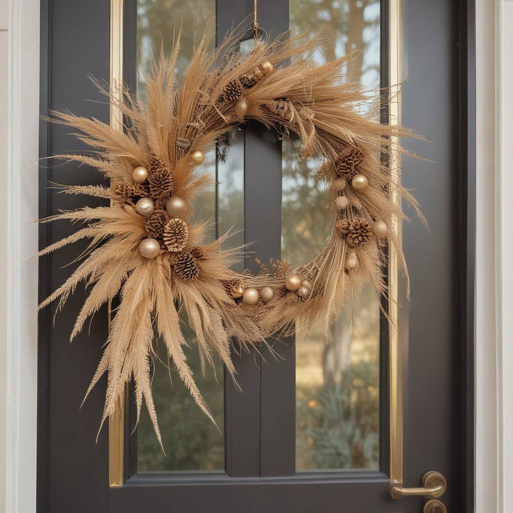 Dried Pampas Grass, Gilded Pinecones and Gold Ornaments