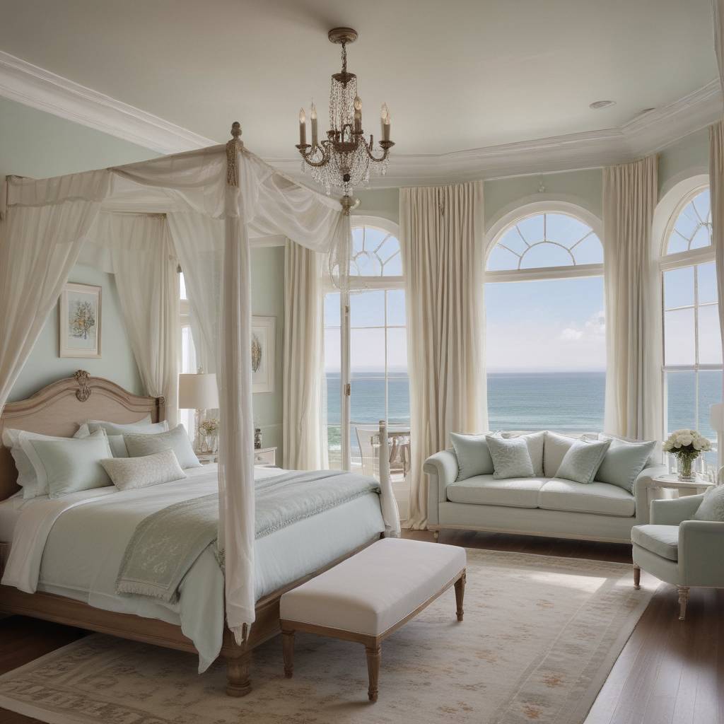 Elegant Coastal Seafoam Green Bedroom