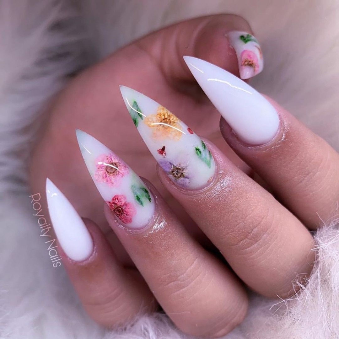 Floral Stiletto Nails