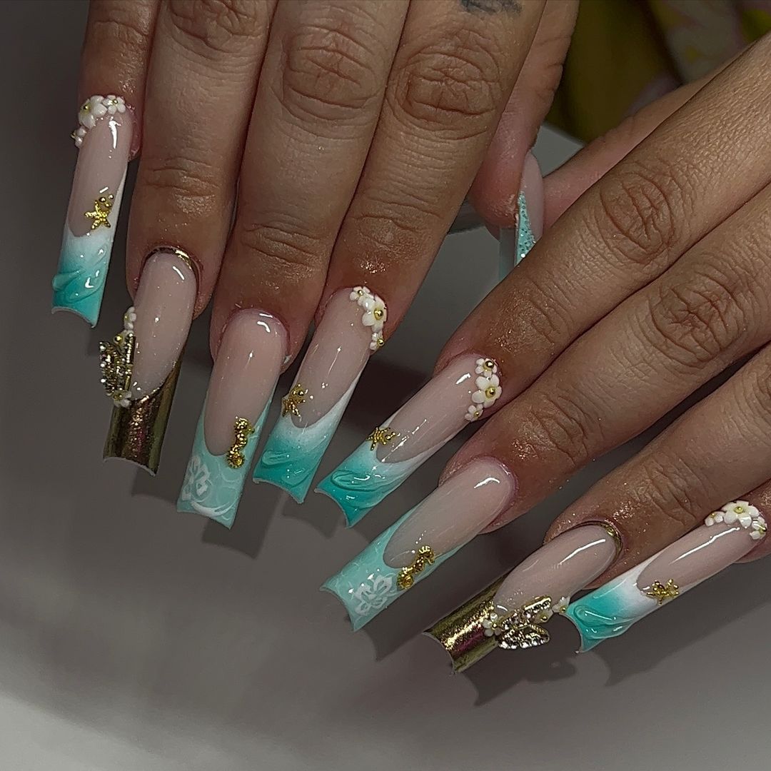 Foamy Waves Tips With Gilded Rhinestones