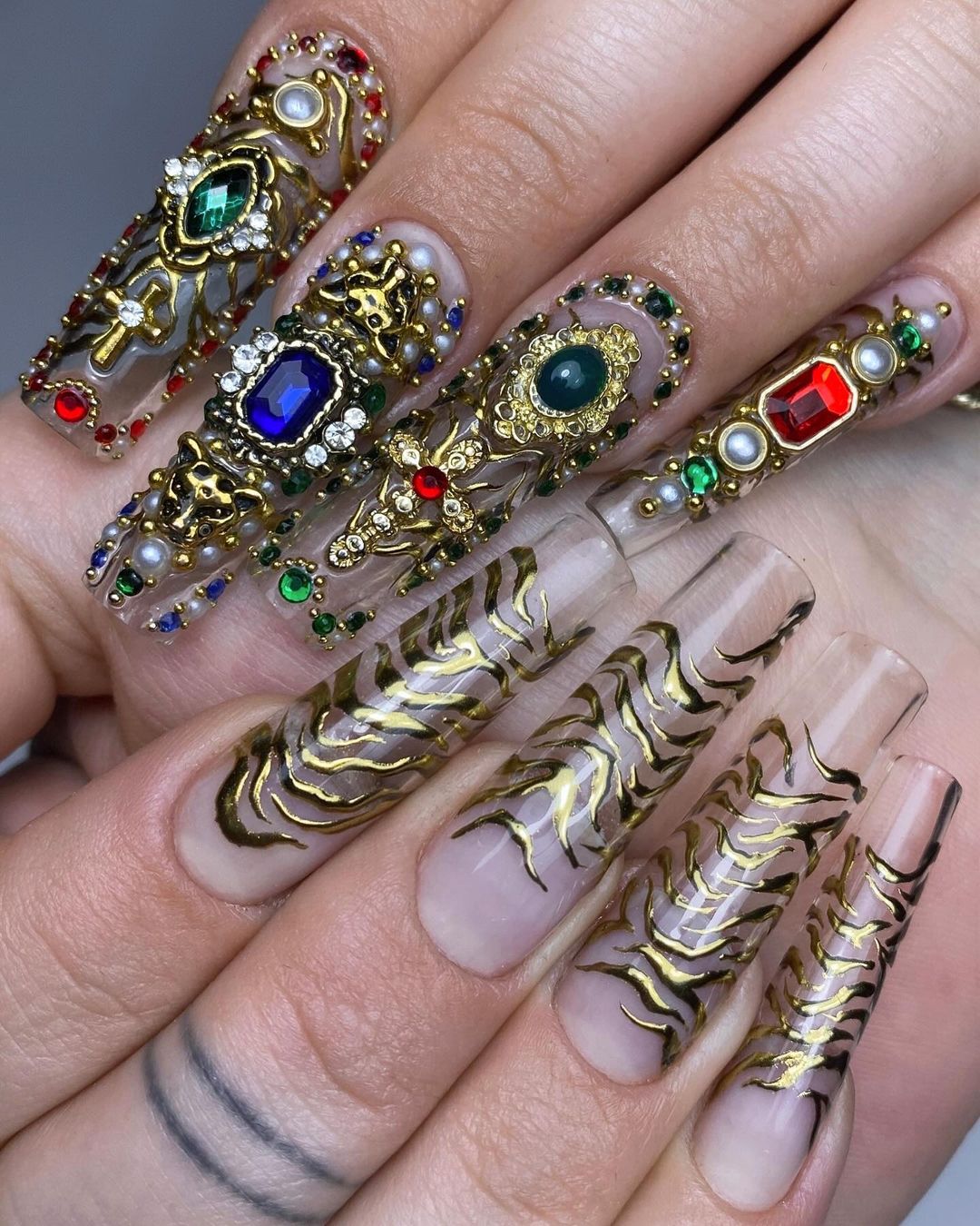 Gilded And Bejeweled Nails