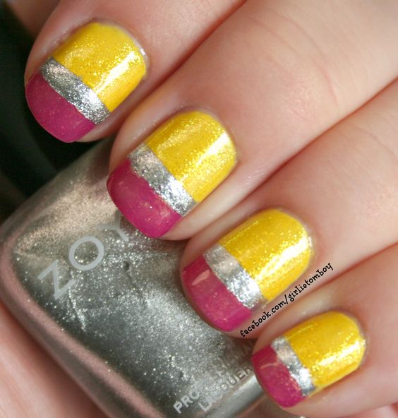 Glitter Pencil French Mani Nail Art