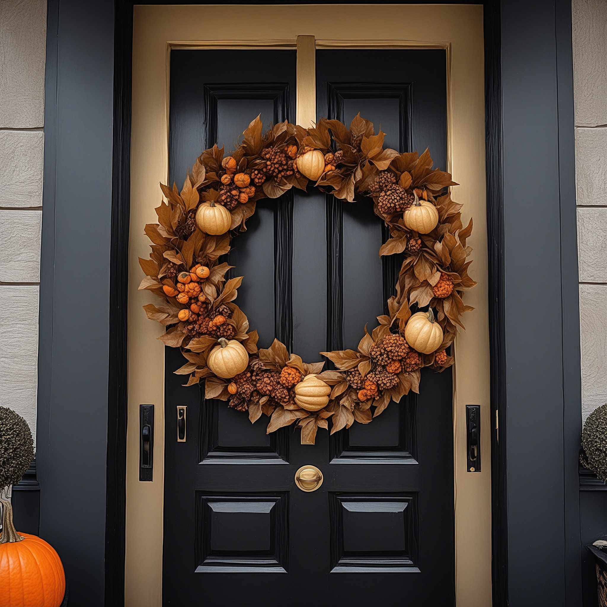 Gold-tinted Leaves, Velvet Pumpkins, And a Delicate Silk Bow