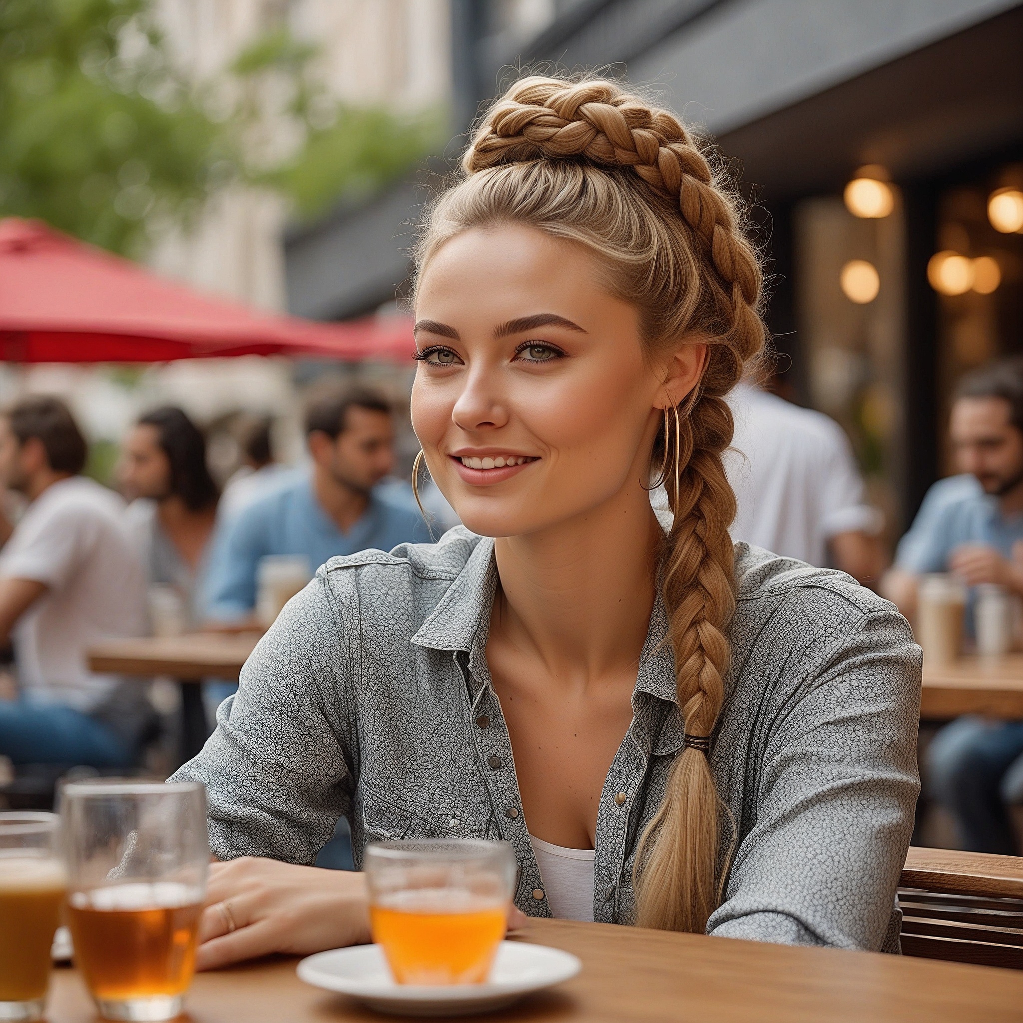 Honey Blonde Hair in a Voluminous Braided Bun