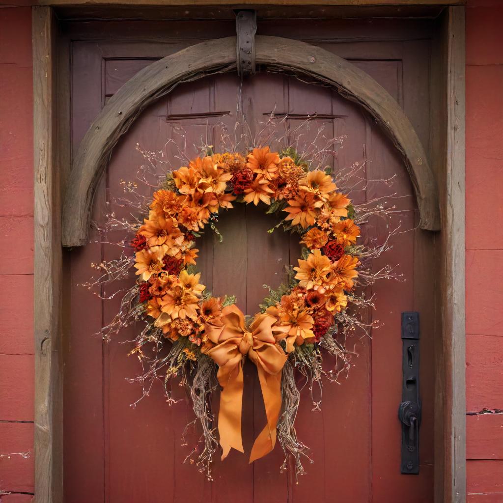 Intertwined Grapevines, Orange Flowers, and Silk Ribbon