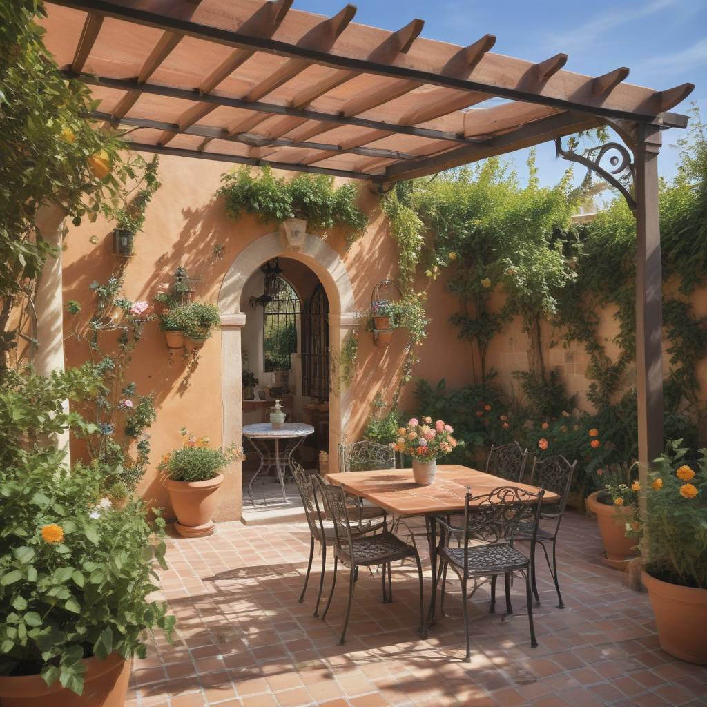 Mediterranean-inspired Patio Extension with Terracotta Tiles and Wrought-iron Dining Set