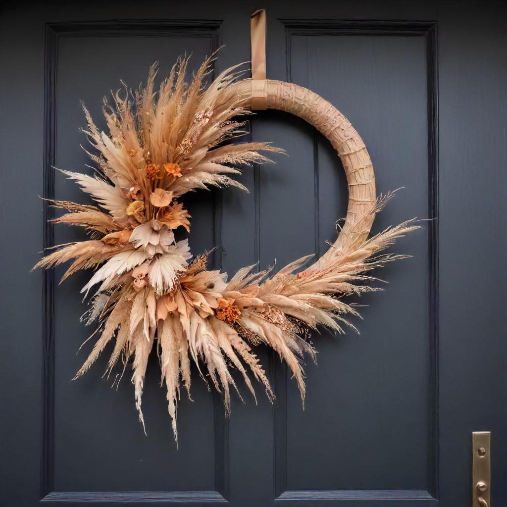 Pampas Grass, Neutral-colored Dried Flowers, and Wheat Stalks