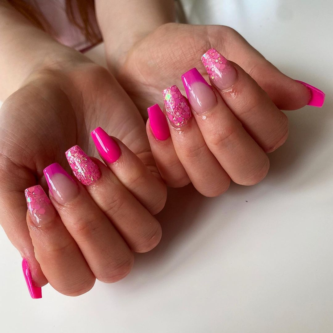 Pink Glitter Nails