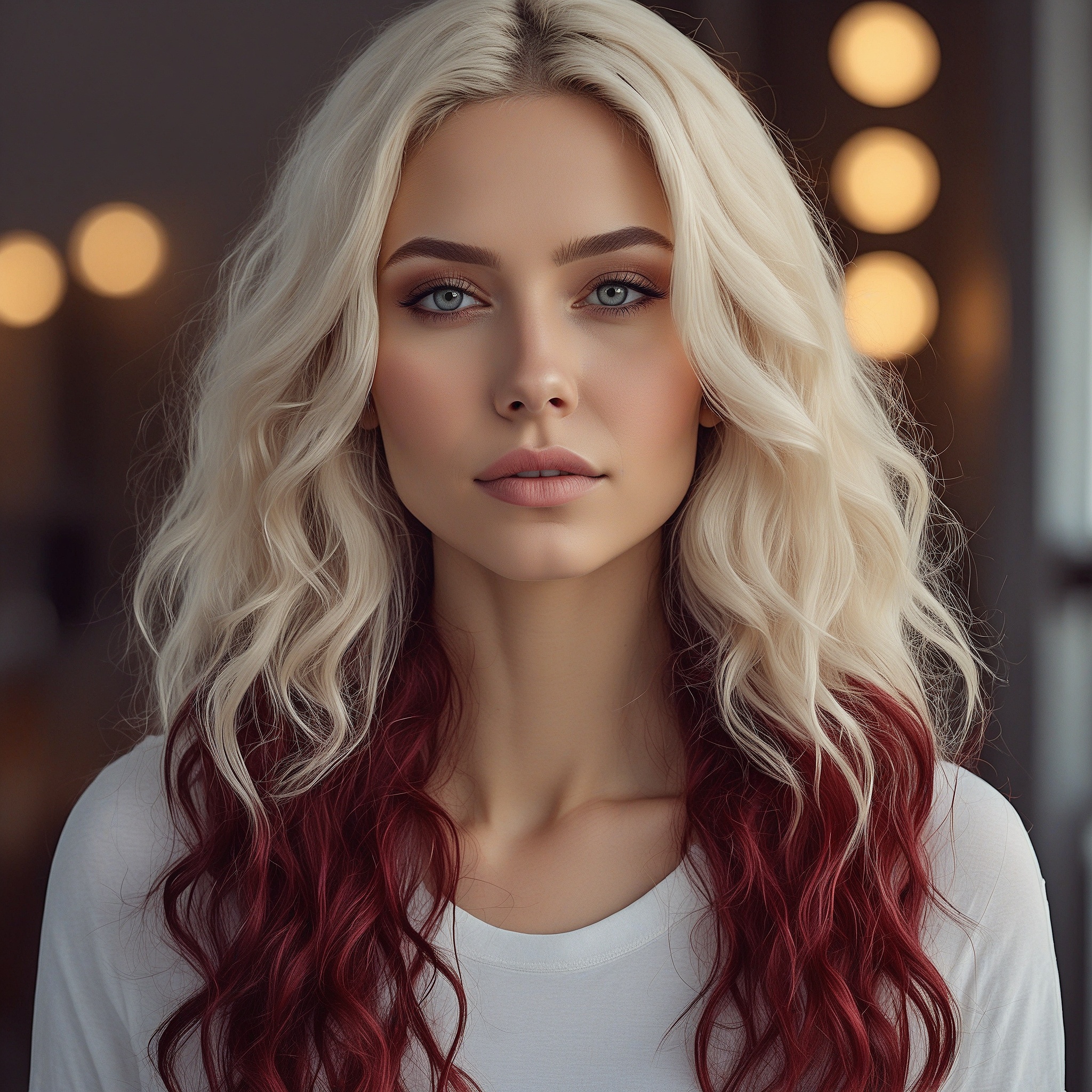 Platinum And Burgundy Wavy Hair