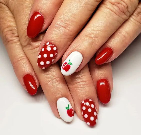 Red And White Polka Dots And Apples