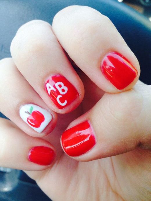 Red Nails With Apple And ABC