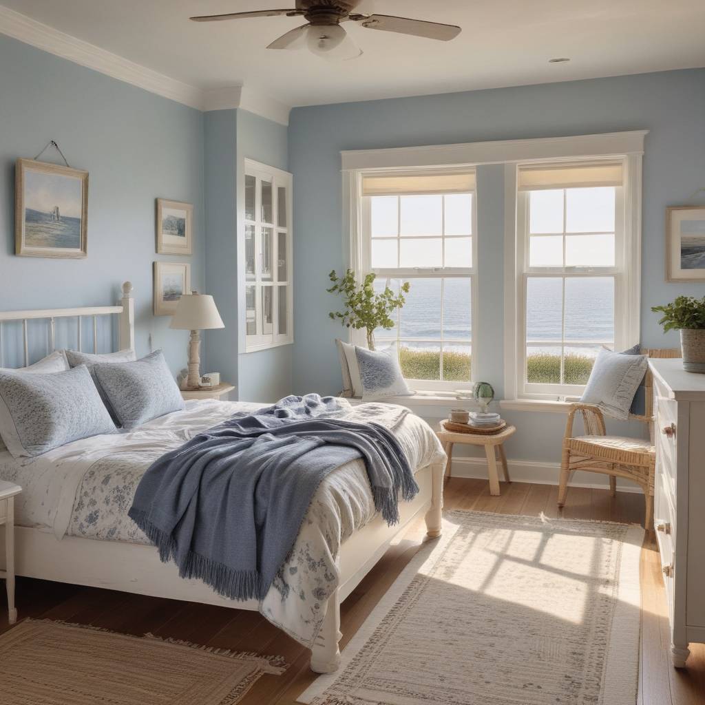 Rustic Coastal Cottage-Like Blue And Cream Bedroom