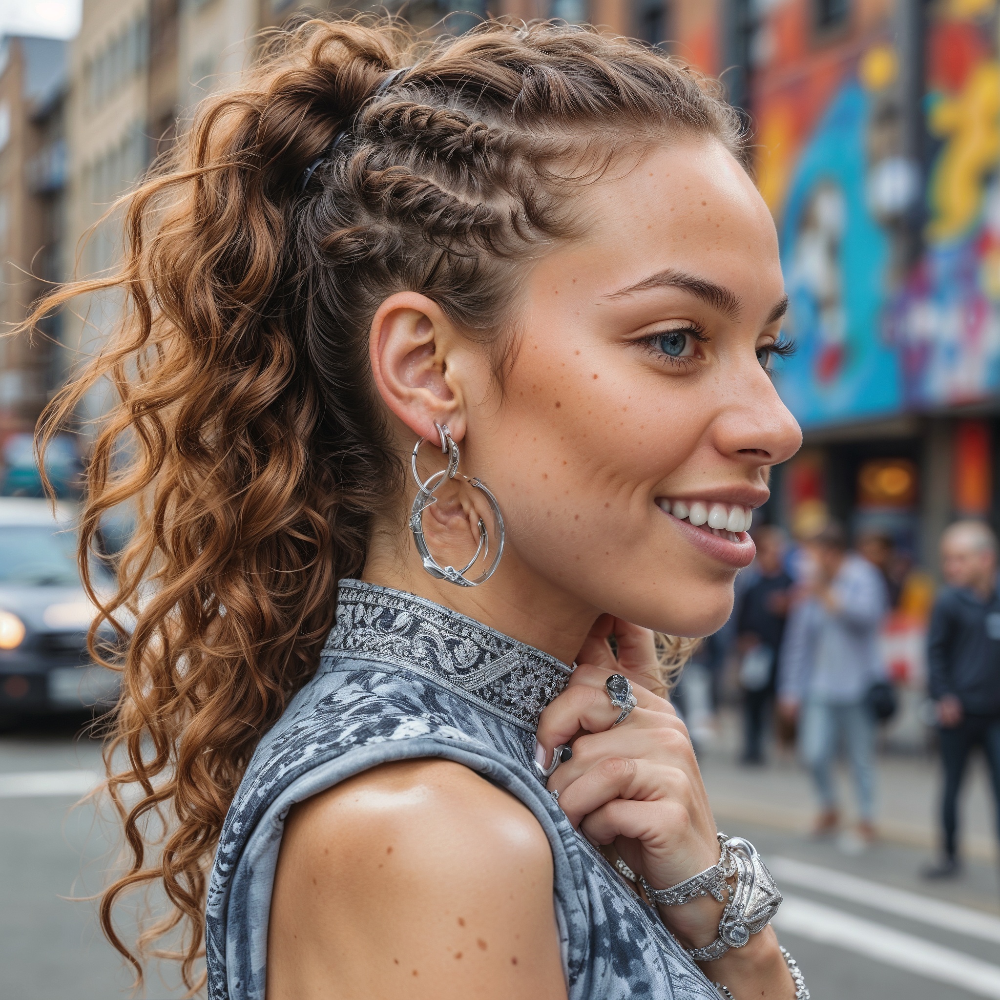 Side Cornrows With Loose Curly Ponytail