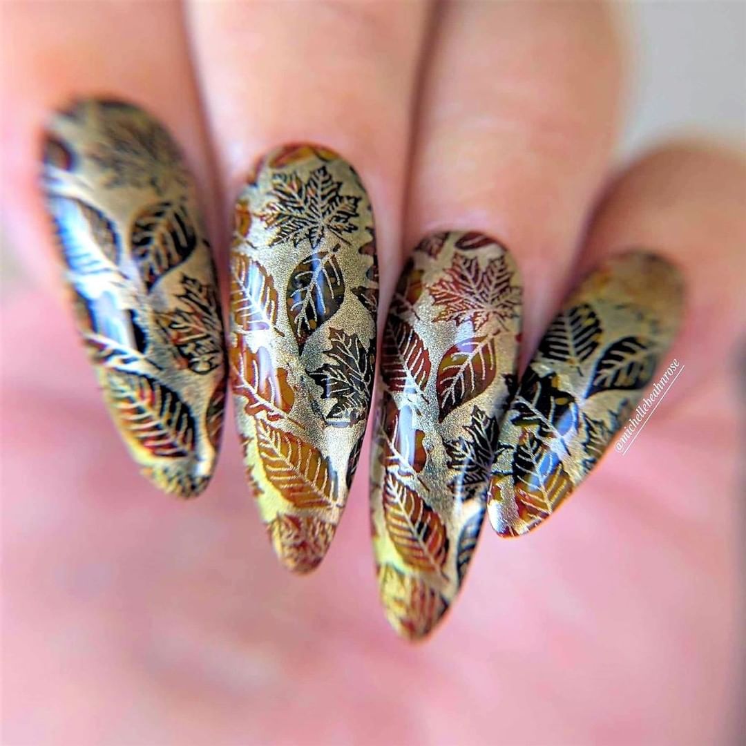 Silver WithBrown And Gold Leaf Patterns